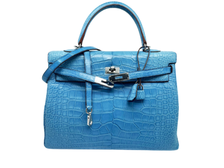 Kelly HERMES 35 Alligator Blue Mykonos For Discount