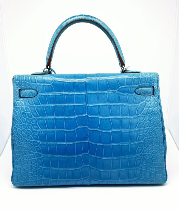 Kelly HERMES 35 Alligator Blue Mykonos For Discount