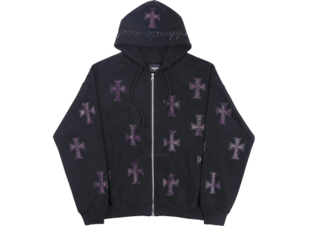 Zip Hoodie Black Purple Crosses Rhinestone  | Unknown For Cheap