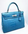 Kelly HERMES 35 Alligator Blue Mykonos For Discount