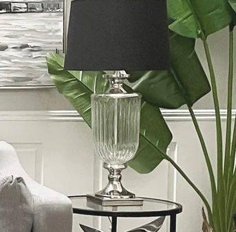 Glass Nickle Lamp with black linen shade For Discount