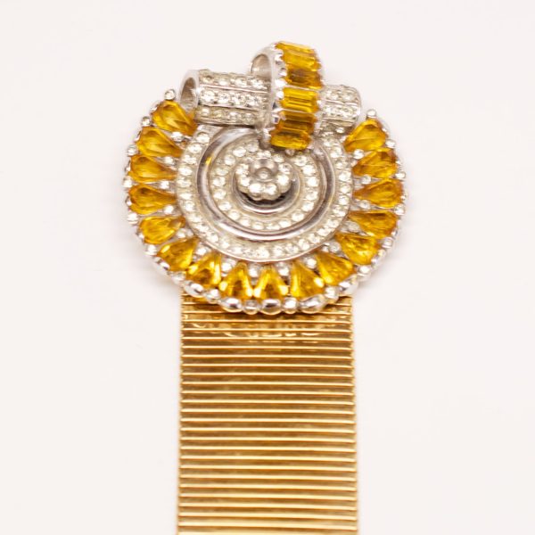 Unsigned Deco Gold Bracelet with Yellow and Crystal Clasp Sale