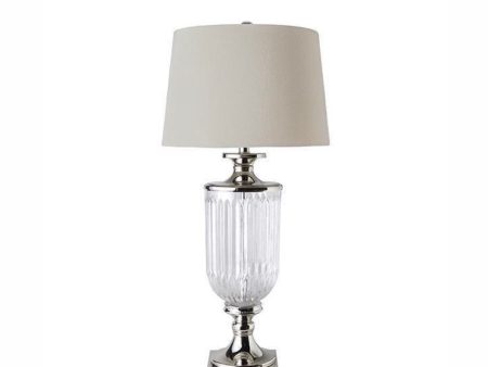 Glass Nickle Lamp with white linen shade Sale