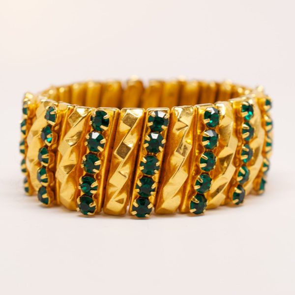 Unsigned 1940 s Gold Gilt Bracelet with Green Detail Online Sale