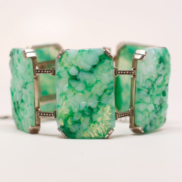 Unsigned Faux Jade Bracelet For Sale