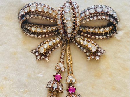 Diamond and Ruby Bow Brooch Online Sale