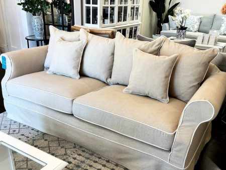 Ayla Hamptons 3 Seater Sofa Natural with White Piping Hot on Sale