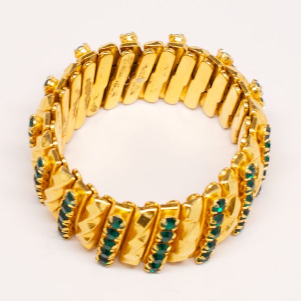 Unsigned 1940 s Gold Gilt Bracelet with Green Detail Online Sale