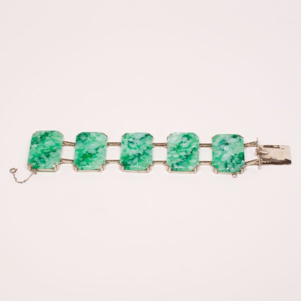 Unsigned Faux Jade Bracelet For Sale