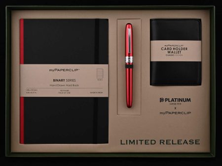 Platinum Gift Set - Plaisir Red Fountain Pen + myPAPERCLIP Black Notebook + myPAPERCLIP Black Card Holder Wallet Supply