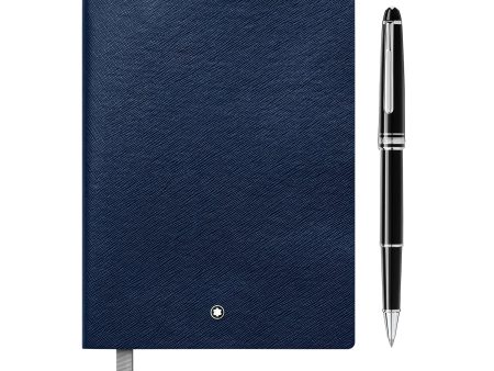 Montblanc Gift Set - Meisterstuck Classique Black Roller Ball Pen & 146 Blue Notebook Cheap