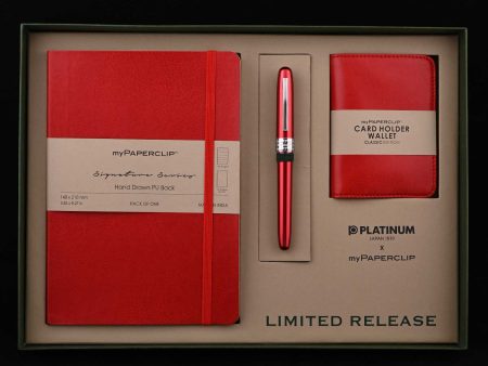 Platinum Gift Set - Plaisir Red Fountain Pen + myPAPERCLIP Red Notebook + myPAPERCLIP Red Card Holder Wallet Online Hot Sale